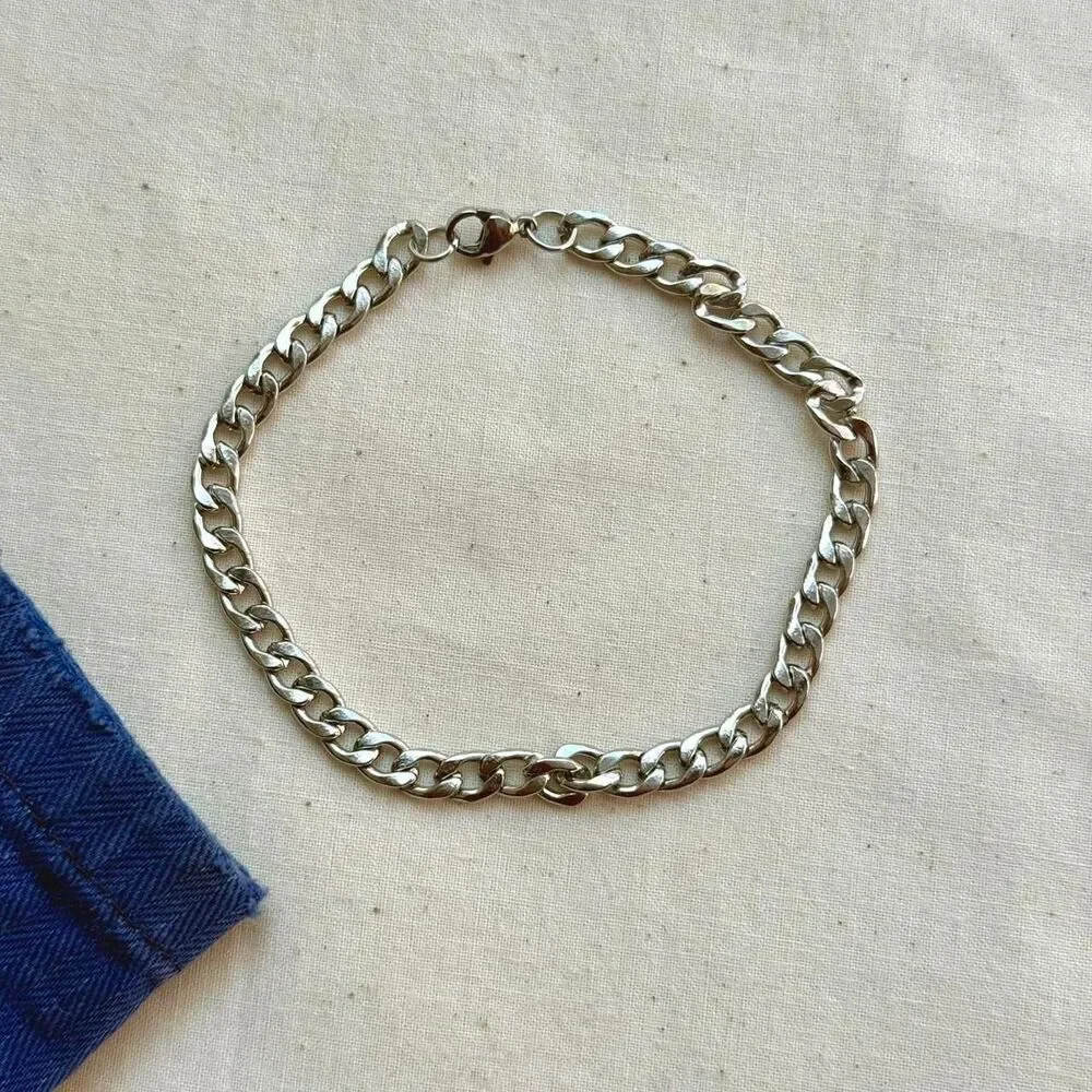 y2k silver cuban link stainless steel chain bracelet